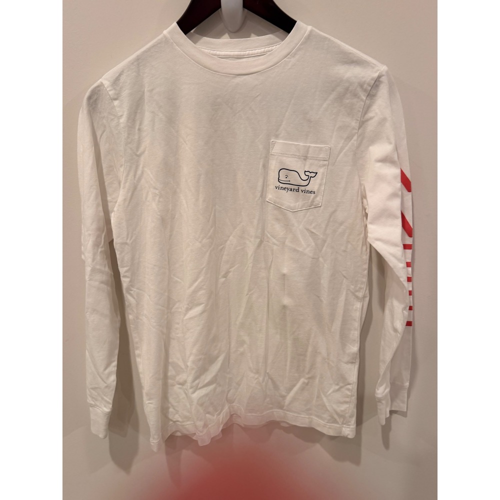 Vineyard Vines Boys Medium 12-14 White Flag Whale Long Sleeve Pocket T-Shirt 4th